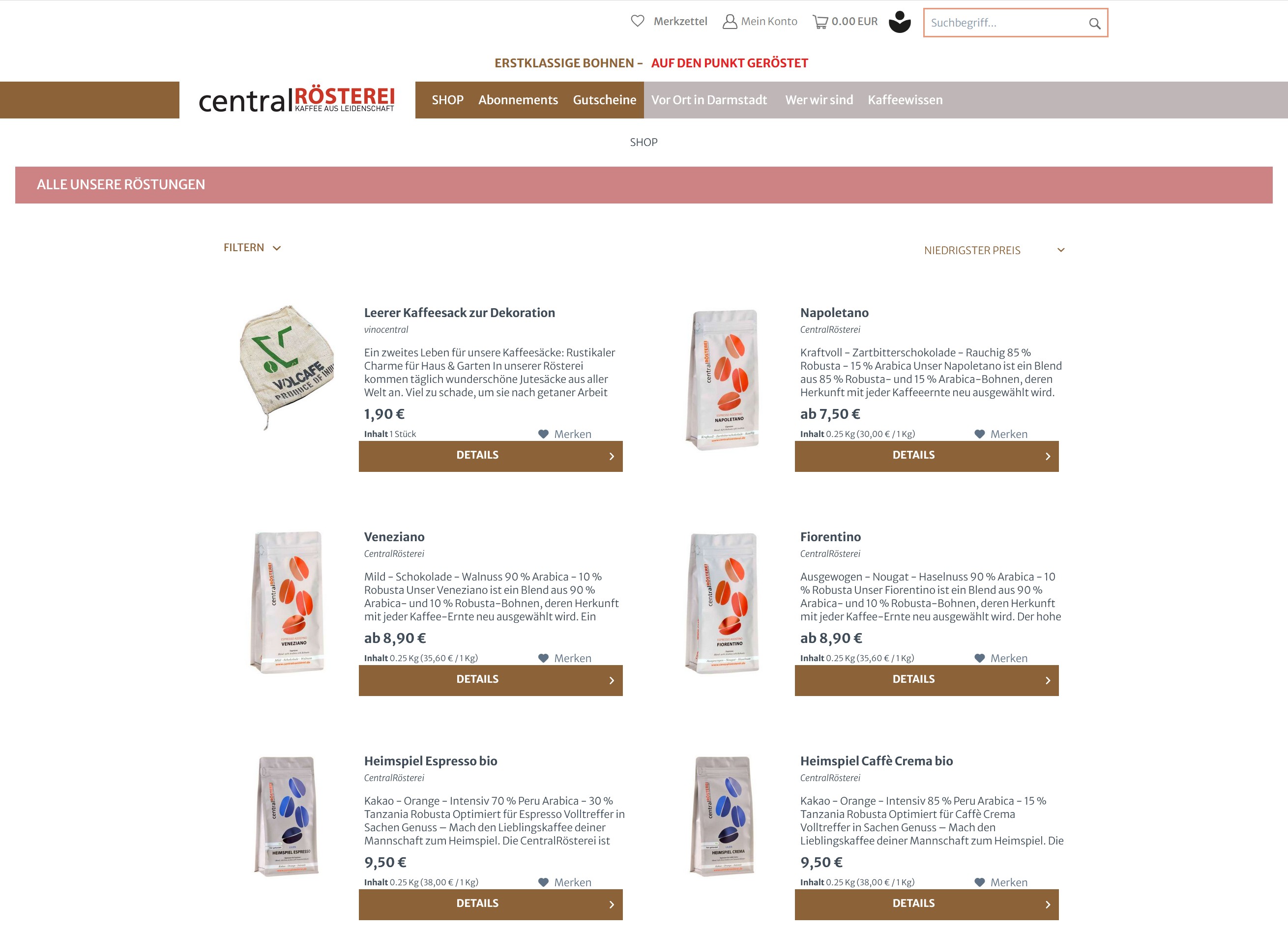 Website Vorschau von CentralRösterei