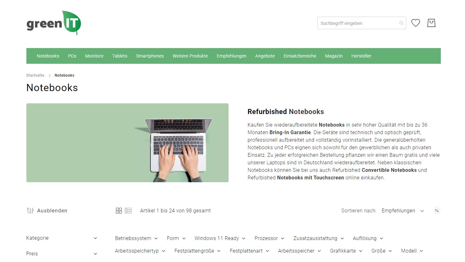 Website Vorschau von green IT Onlineshop