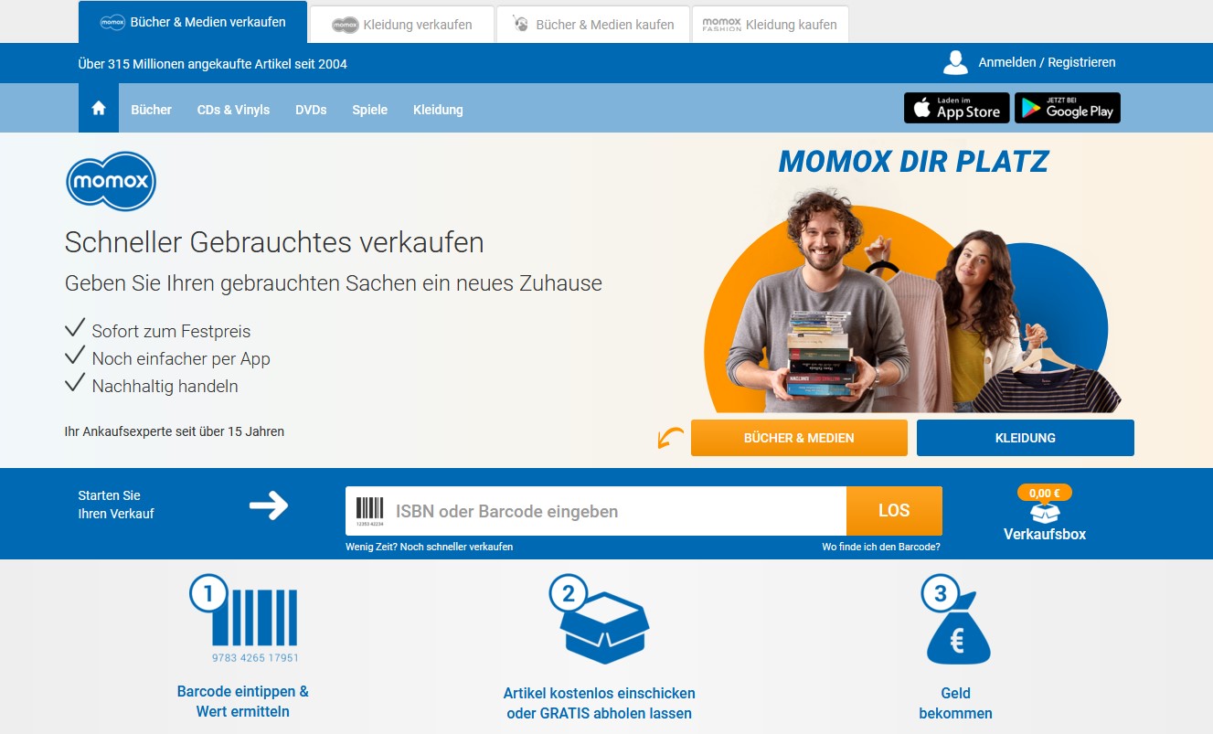 Website Vorschau von momox