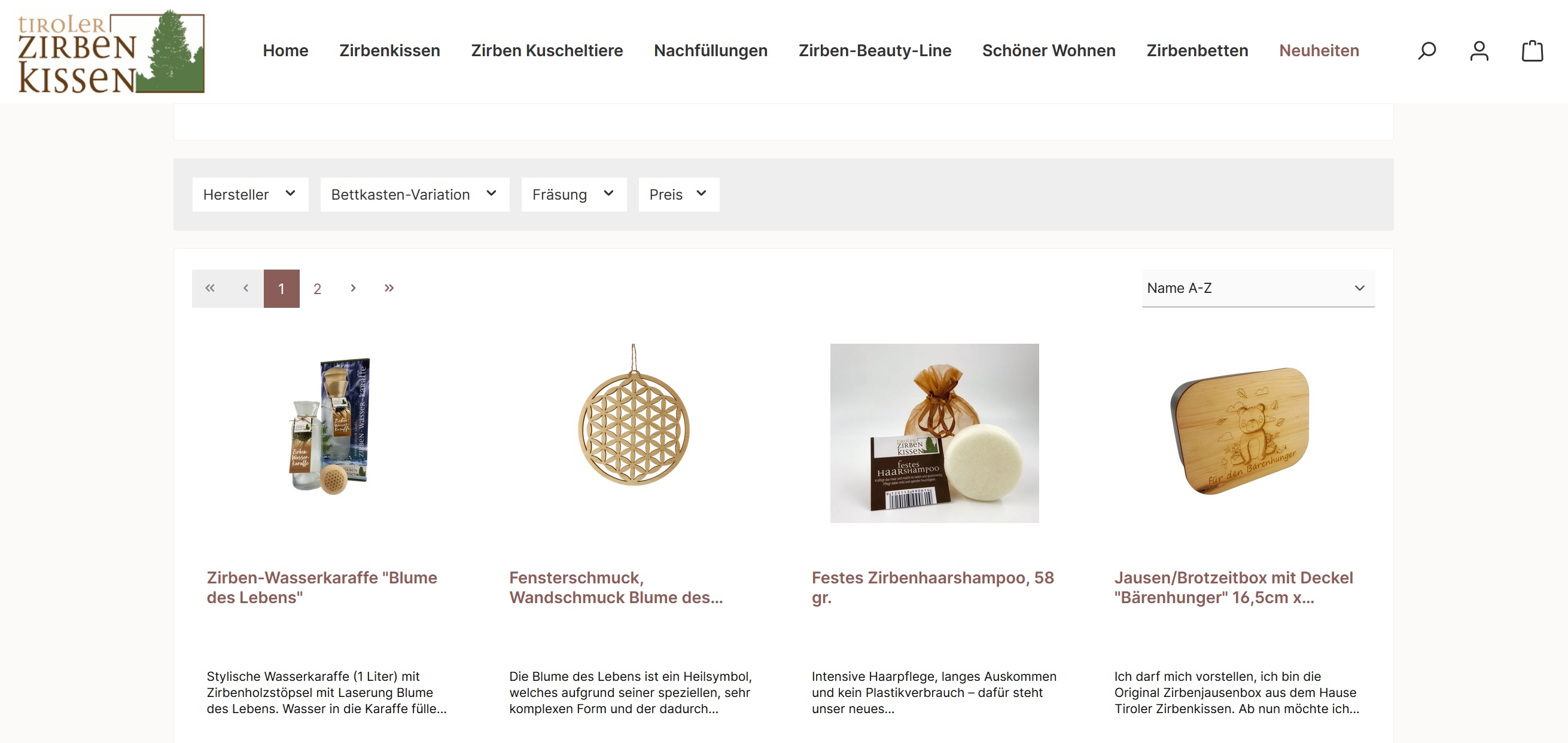 Website Vorschau von Tiroler Zirbenkissen