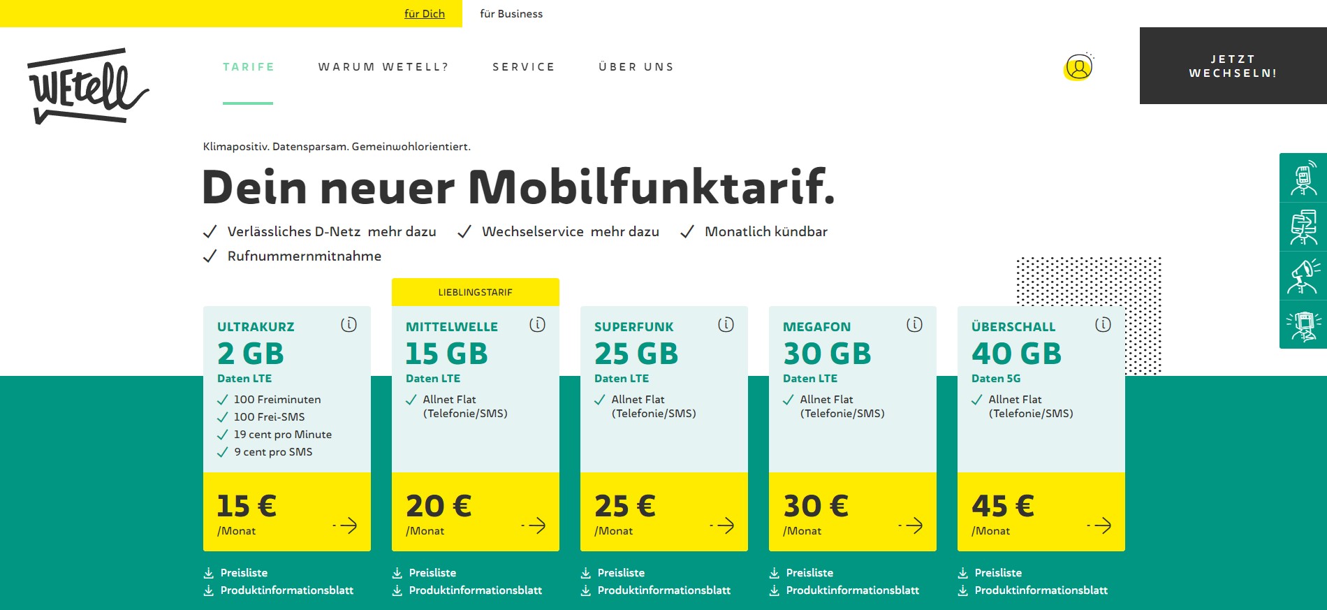 Website Vorschau von WEtell Mobilfunk