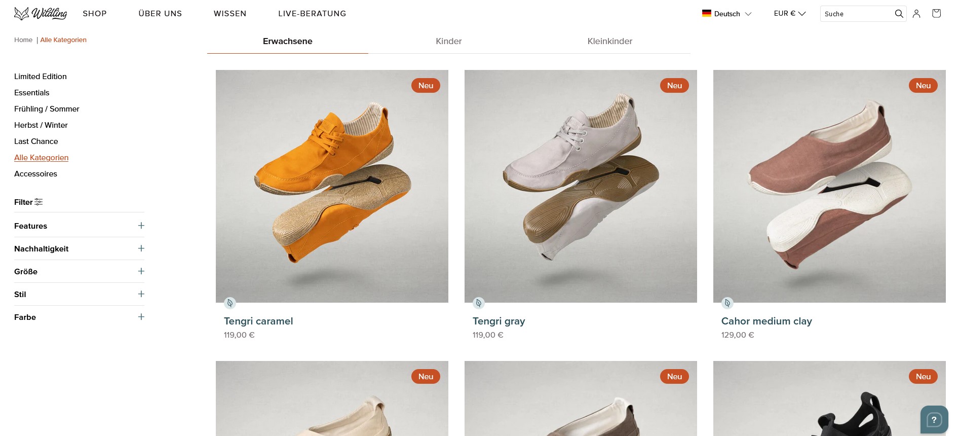 Website Vorschau von Wildling Shoes